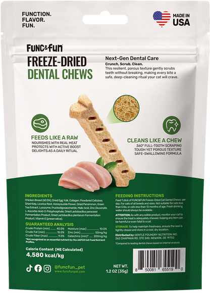 Func&Fun Freeze-Dried Dental Chews for Cats - Back Packaging with Ingredients