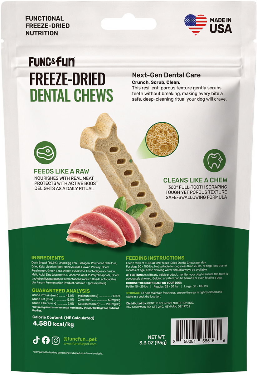 Func&Fun Freeze-Dried Dental Chews Large - Back Packaging with Ingredients