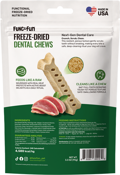 Func&Fun Freeze-Dried Dental Chews Large - Back Packaging with Ingredients