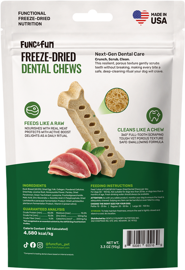 Func&Fun Freeze-Dried Dental Chews Large - Back Packaging with Ingredients