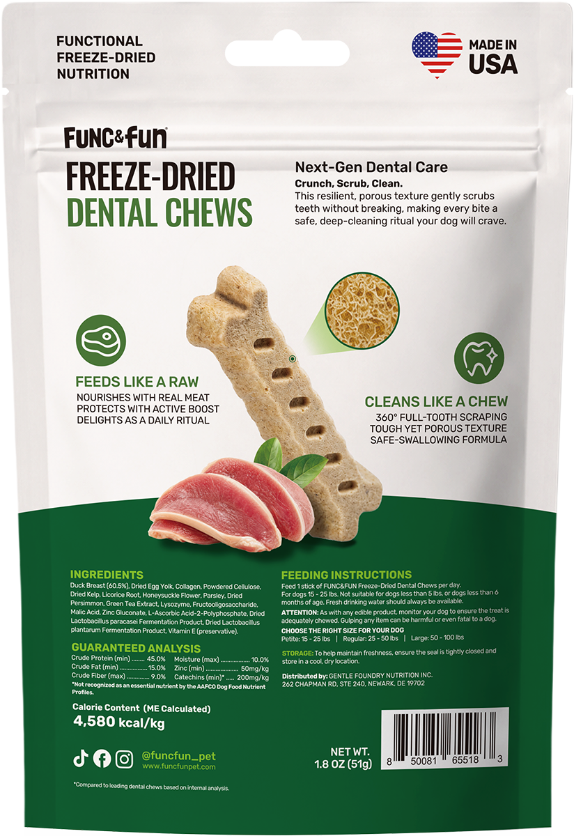Func&Fun Freeze-Dried Dental Chews Petite - Back Packaging with Ingredients