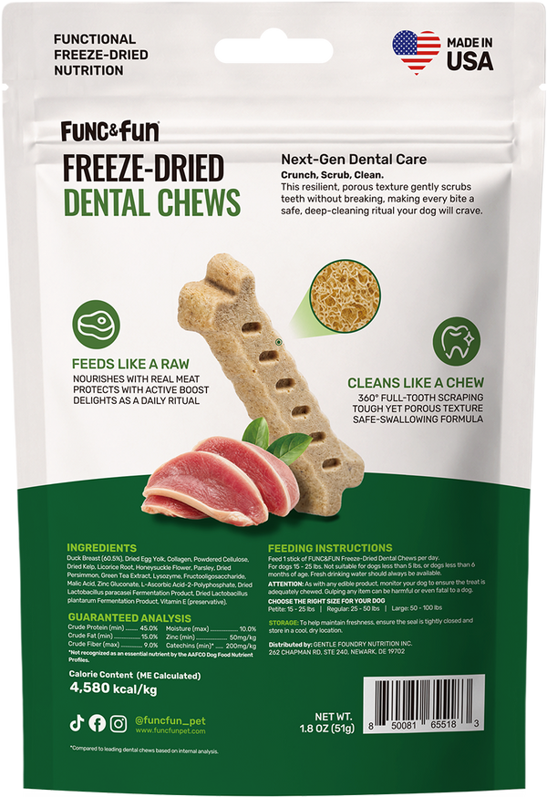 Func&Fun Freeze-Dried Dental Chews Petite - Back Packaging with Ingredients