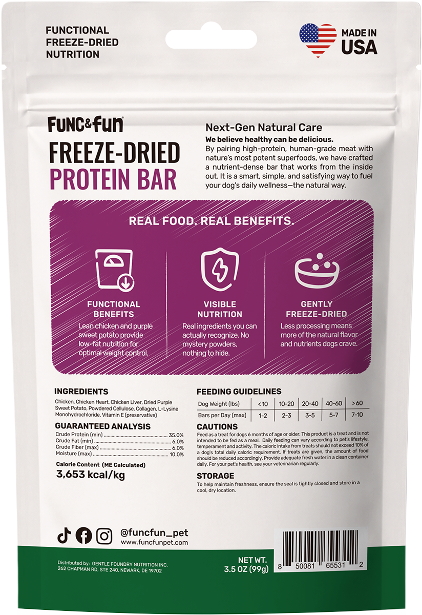 Func&Fun Freeze-Dried Protein Bar Weight Control - Back Packaging with Ingredients