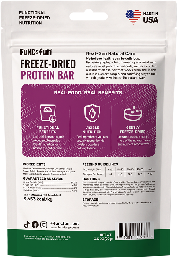 Func&Fun Freeze-Dried Protein Bar Weight Control - Back Packaging with Ingredients