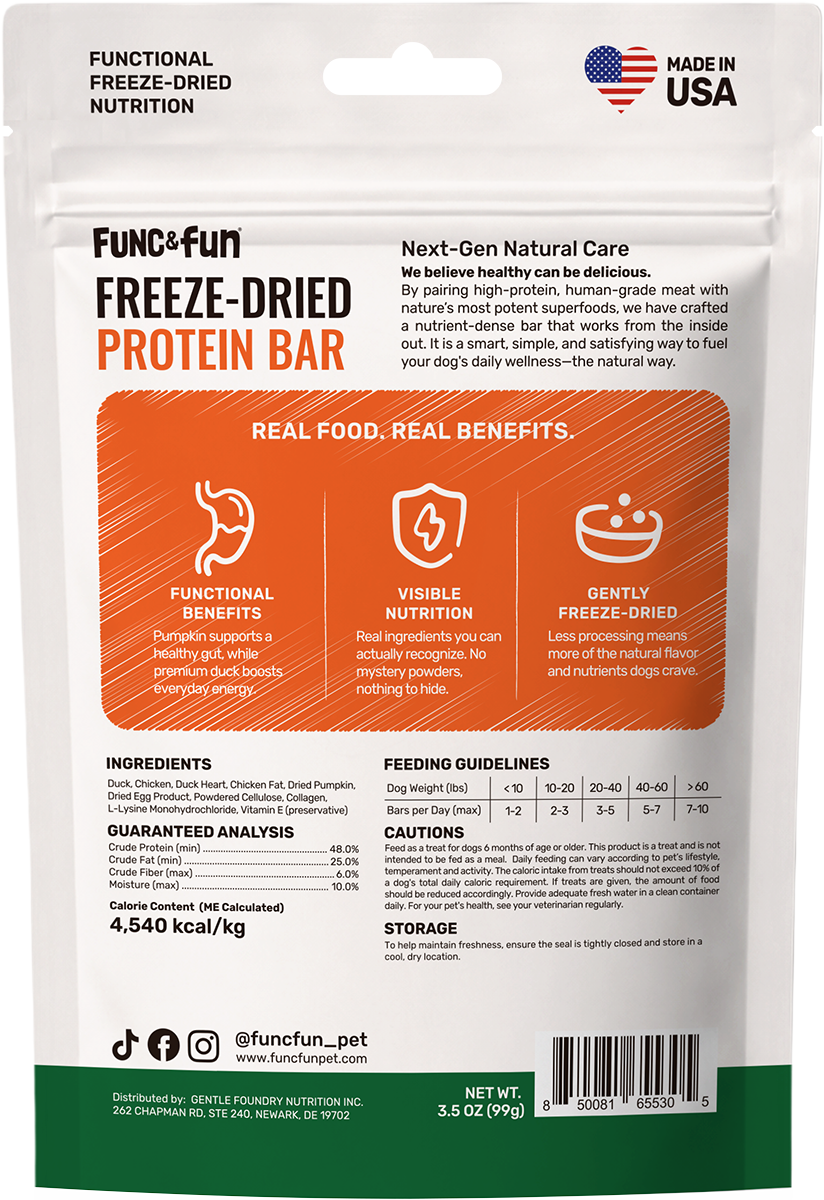 Func&Fun Freeze-Dried Protein Bar Gut Health - Back Packaging with Ingredients