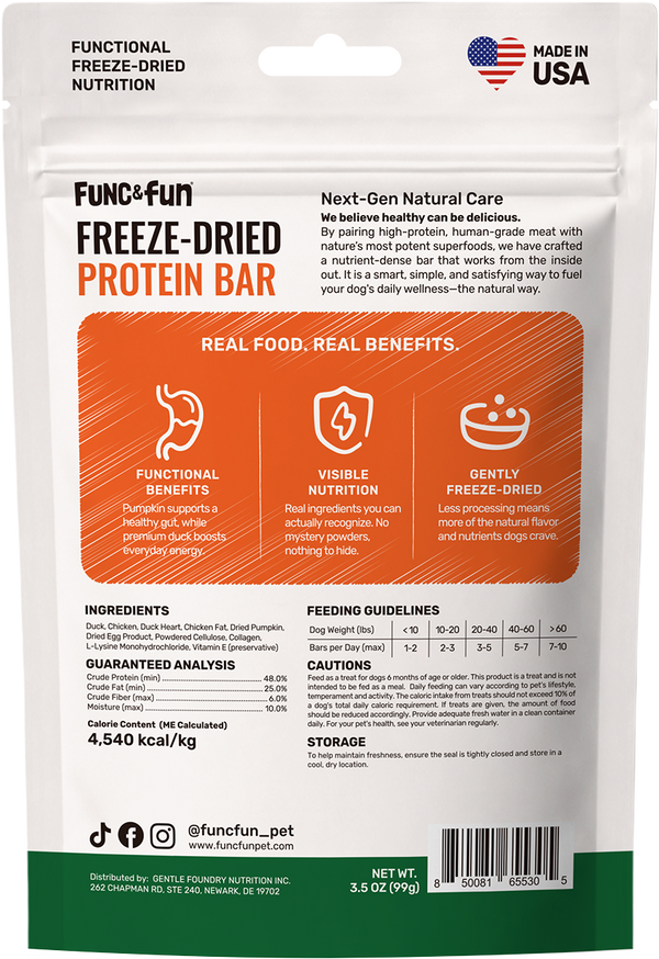 Func&Fun Freeze-Dried Protein Bar Gut Health - Back Packaging with Ingredients