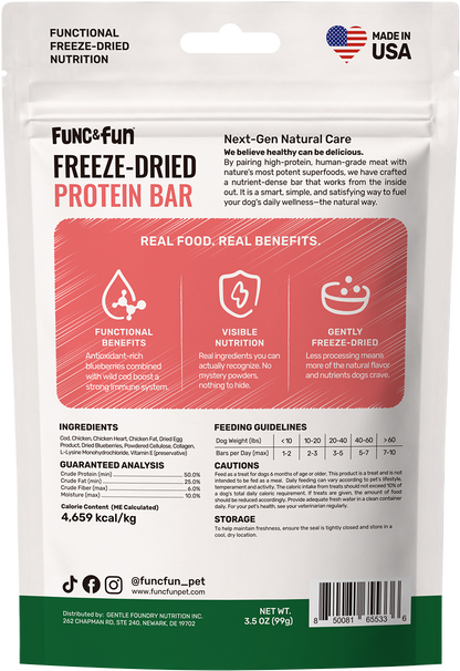 Func&Fun Freeze-Dried Protein Bar Immune Support - Back Packaging with Ingredients