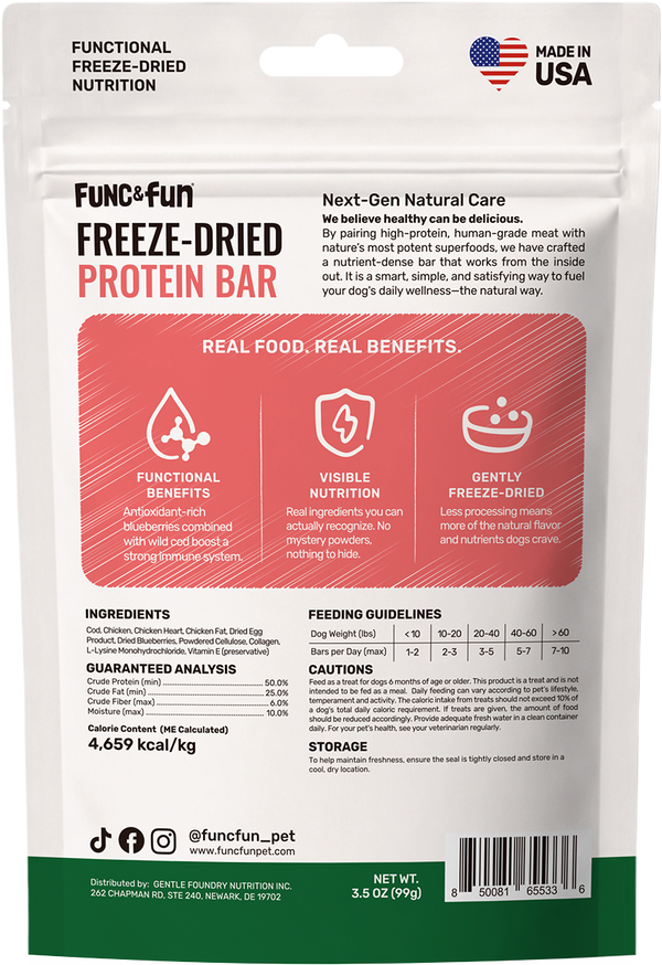 Func&Fun Freeze-Dried Protein Bar Immune Support - Back Packaging with Ingredients