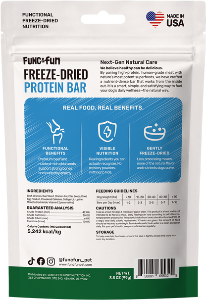 Func&Fun Freeze-Dried Protein Bar Mobility Support - Back Packaging with Ingredients